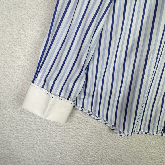 Steve Harvey Blue Stripe Men’s Dress Shirt 17.5 37 French Cuff Cotton NWT - Picture 3 of 14